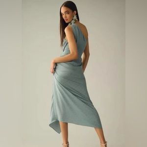 NWT Favorite Daughter | Blue The Singles Table Polka Dot One Shoulder Dress, 2